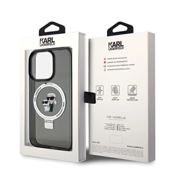 Etui Karl Lagerfeld Ring Stand Karl&Choupettte MagSafe na iPhone 14 Pro - czarne