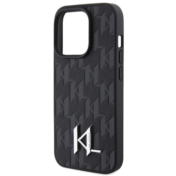 Etui Karl Lagerfeld Leather Monogram Hot Stamp Metal Logo na iPhone 15 Pro Max - czarne