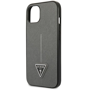Etui Guess Saffiano Triangle Logo na iPhone 14 - srebrne
