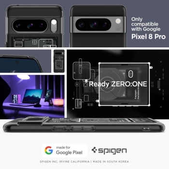 Etui Spigen Ultra Hybrid na Google Pixel 8 Pro - ciemnoszare (wzór Zero One)