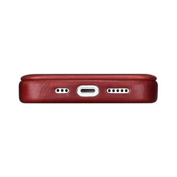 iCarer CE Oil Wax Premium Leather Folio Case skórzane etui iPhone 14 z klapką magnetyczne MagSafe czerwony (AKI14220705-RD)