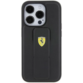 Etui Ferrari Grip Stand Metal Logo na iPhone 15 Pro Max - czarne