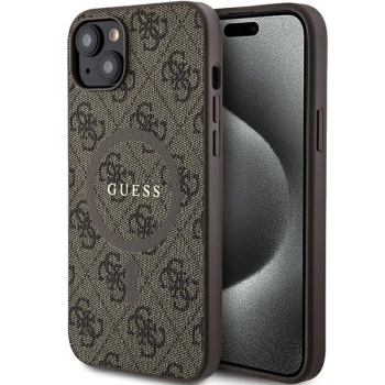 Etui Guess 4G Collection Leather Metal Logo MagSafe na iPhone 15 / 14 / 13 - brązowe
