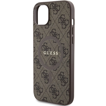 Etui Guess 4G Collection Leather Metal Logo MagSafe na iPhone 15 / 14 / 13 - brązowe