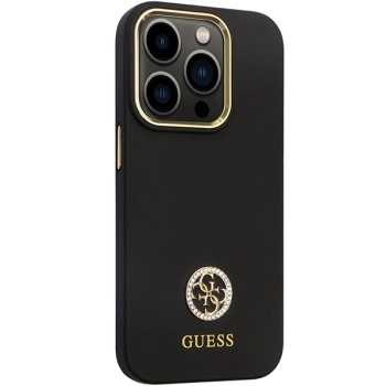 Etui Guess Silicone Logo Strass 4G na iPhone 14 Pro - czarne