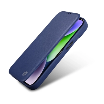 iCarer CE Premium Leather Folio Case skórzane etui iPhone 14 Pro Max z klapką magnetyczne MagSafe niebieski (WMI14220716-BU)