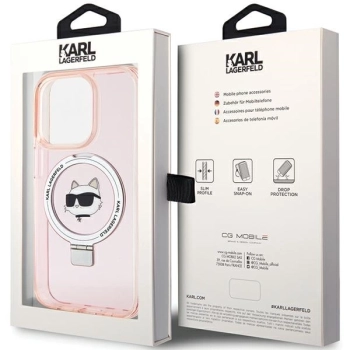 Etui Karl Lagerfeld Ring Stand Choupette Head MagSafe do iPhone 15 Pro - różowe
