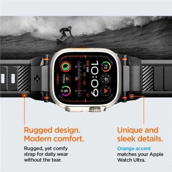 Pasek Spigen Rugged Band na Apple Watch 4/5/6/7/8/9/SE/Ultra 1/2 (42/44/45/49mm) - czarny mat