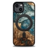 Etui z drewna i żywicy na iPhone 15 Plus MagSafe Bewood Unique Planeta Ziemia - niebiesko-zielone