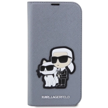 Etui Karl Lagerfeld Saffiano Karl&Choupette na iPhone 14 Pro - srebrne