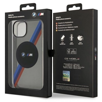 Etui BMW Tricolor Stripes MagSafe na iPhone 14 - szare