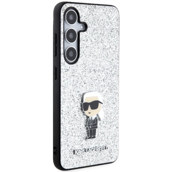 Etui Karl Lagerfeld Fixed Glitter Ikonik Logo Metal Pin na Samsung Galaxy S24 - srebrne
