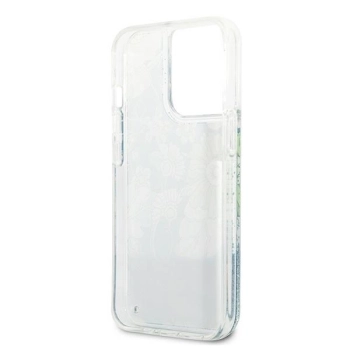 Etui Guess Flower Liquid Glitter na iPhone 13 Pro Max - zielone