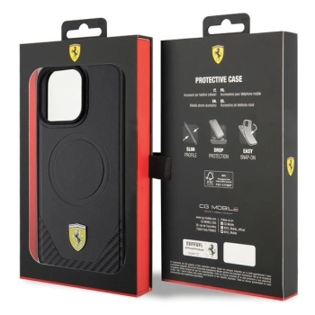 Etui Ferrari Carbon Metal Logo MagSafe na iPhone 15 Pro Max - czarne