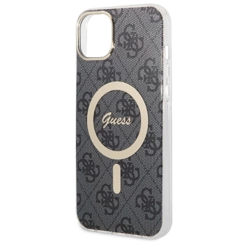 Etui Guess 4G Print MagSafe na iPhone 14 + ładowarka indukcyjna - czarne