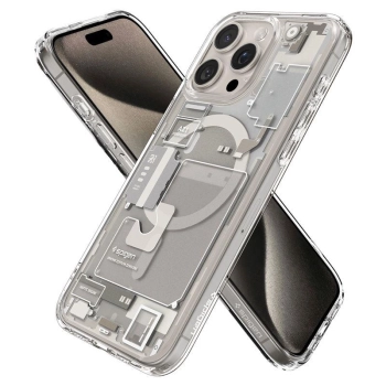 Etui Spigen Ultra Hybrid Mag z MagSafe na iPhone 15 Pro Max - tytan naturalny (wzór Zero One)