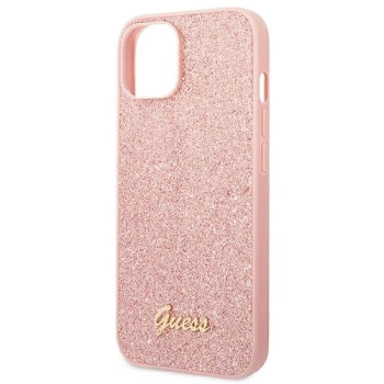 Etui Guess Glitter Script na iPhone 14 - różowe