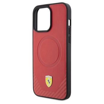Etui Ferrari Carbon Metal Logo MagSafe na iPhone 15 Pro - czerwone