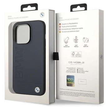Etui BMW Leather Hot Stamp MagSafe na iPhone 14 Pro - granatowe