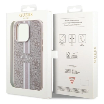 Etui Guess 4G Printed Stripes MagSafe na iPhone 15 Pro Max - różowe