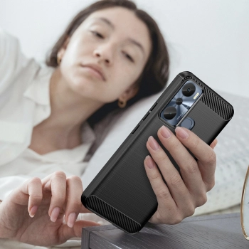 Carbon Case etui do Infinix Hot 20i elastyczny silikonowy karbonowy pokrowiec czarne