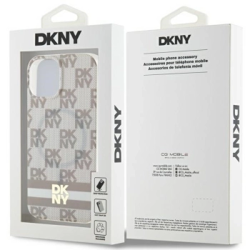 Etui DKNY IML Checkered Mono Pattern & Printed Stripes MagSafe na iPhone 15 / 14 / 13 - beżowe