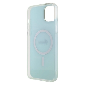 Etui Guess IML Iridescent MagSafe do iPhone 15 Plus - turkusowe