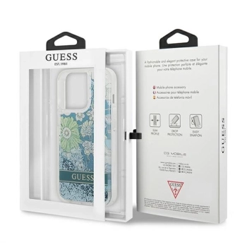 Etui Guess Flower Liquid Glitter na iPhone 13 Pro Max - zielone