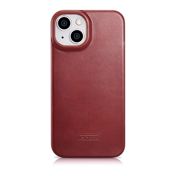 iCarer CE Oil Wax Premium Leather Folio Case skórzane etui iPhone 14 z klapką magnetyczne MagSafe czerwony (AKI14220705-RD)