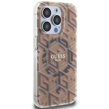 Etui Guess IML GCube MagSafe na iPhone 15 Pro - brązowe
